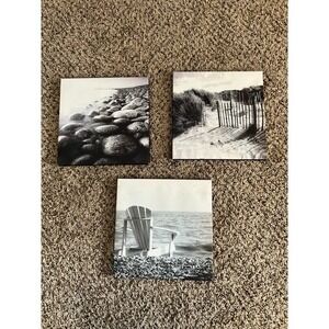 3 beach 10"x10" canvas black and white picture‎